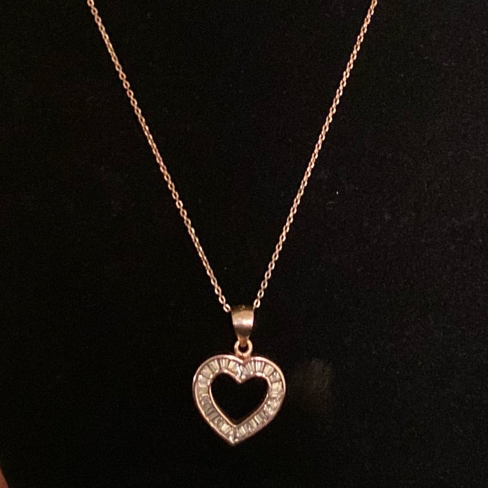 Rose Gold 925 SS Heart Pendant Chain Necklace